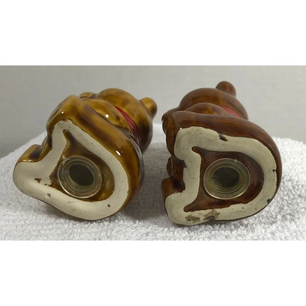 VTG Ceramic Teddy Bear Salt and Pepper Shakers Set - Brown Bears with Red Bows